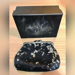 Victorias Secrer Kisslock Blue Silver Sequin Coin Pouch Womans Small Glam Bling